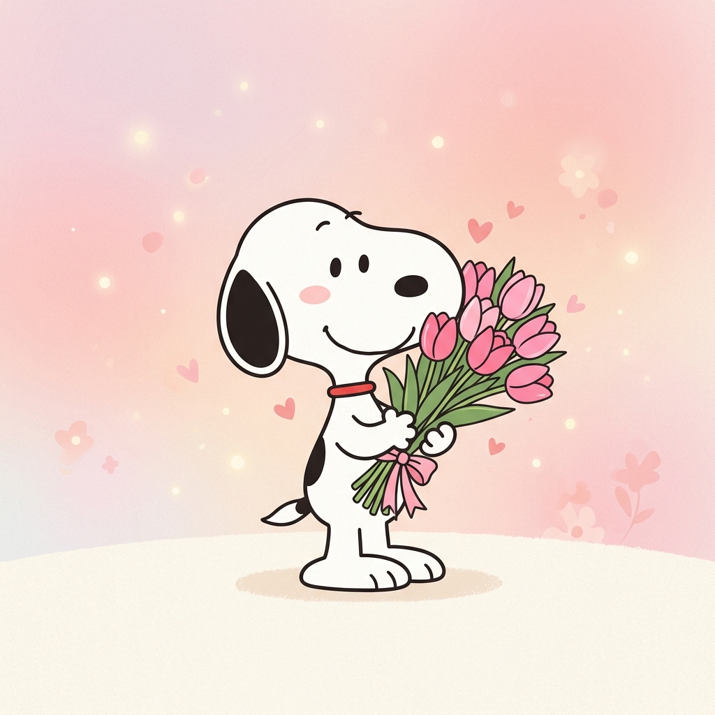 Snoopy con tulipanes